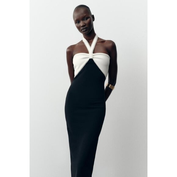 ZARA STRETCH MIDI DRESS WITH TIE